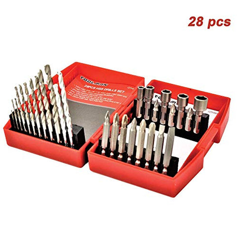 Toolman Drill Bit Set Universal fit 28pc for Wood Masonry Plating Manonry Hss Flat works with DeWalt Makita Ryobi