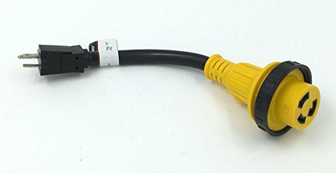 TruePower RV 1 Foot Pigtail Adapter Power Cord 15 Amp Male Plug To 30 Amp Locking Female Connector