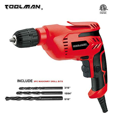Toolman Electric Power Drill Driver 3/8" Variable Speed For Heavy Duty Corded