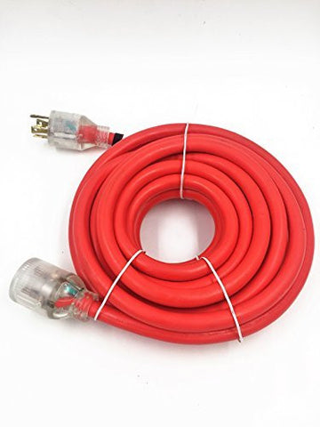 TruePower 25' Generator Cord W/Lighted End Transparent Plug - Red