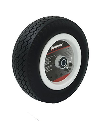TruePower 10 In 3.50-4" Universal PU Flat Free Tire on Wheel, 2.25" Offset Hub, 5/8" Bearings with 3/4" Spare Bearings and Spacers
