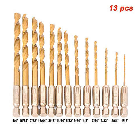 Toolman Drill Bit Set Universal Fit 13pc HSS Titanize hexagon shank works with DeWalt Makita Ryobi