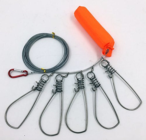 All Stainless Steel Fishing Stringer Fish Lock 5 Snap Stainless Steel Ropes with Float