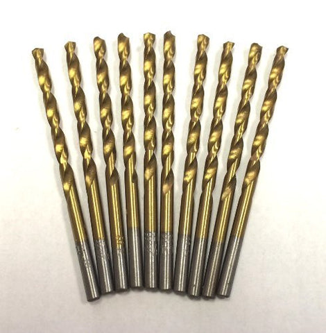 10 PACK 9/64" TITANIUM COATED HSS DRILL BITS FOR WOOD, METAL & PLASTIC