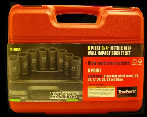 8pc 3/4" Metric Heavy Duty Deep Wall Impact Socket Set by TruePower Tools