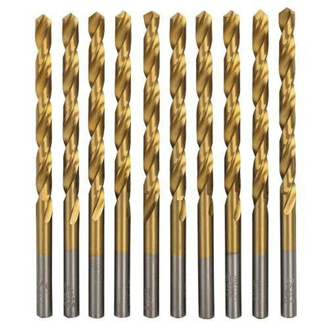 10 PACK 3/16" TITANIUM COATED HSS DRILL BITS FOR WOOD, METAL & PLASTIC