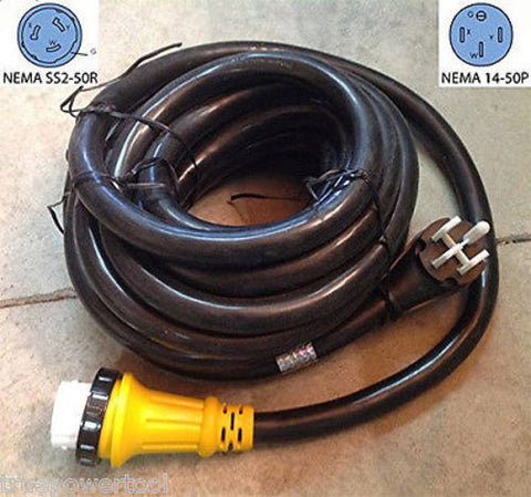 6/3+8/1 25 foot 50 amp RV Power Cord w/ Marinco Twist Lock Locking Connector