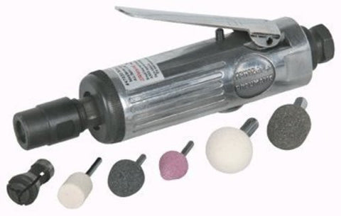 Compact Air Die Grinder Kit (with 1/8'' collet, 1/4'' collet, three aluminum oxide mounted grinding stones and two wrenches)