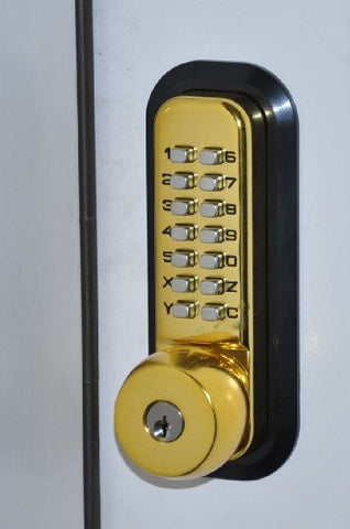 All-Weather Mechanical Keyless Deadbolt Door Lock, Bright Brass