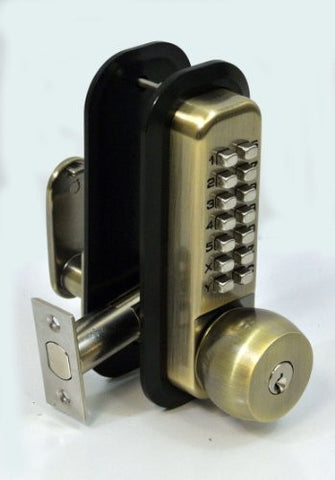 All-Weather Mechanical Keyless Deadbolt Door Lock, Antique Brass