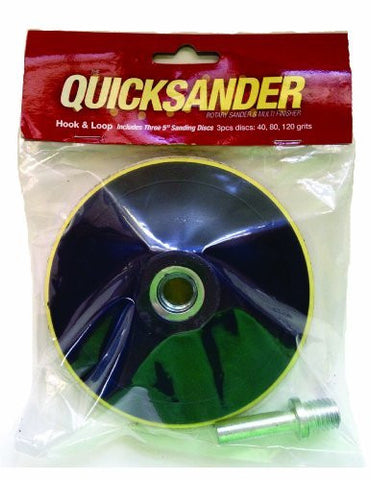QuickSander Hook & Loop Mount Drill Pad with 5 inch Sanding Discs: 40, 80 & 120 Grit for Sanding on Paint, Wood, Metal & many other Surfaces