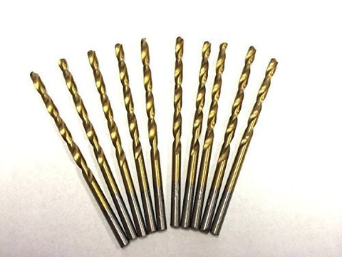PACK OF 10, 3/32" TITANIUM COATED HSS DRILL BITS FOR WOOD, METAL & PLASTIC