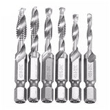 6pcs Drill Tap Combination Bit Set, HSS Combination Drill and Tap Bit Set Metric Deburr Countersink Drill Bit 1/4 Hex Shank 6-32NC 8-32 NC 10-32 NC 10-24 NC 12-24 NC 1/4-20 NC