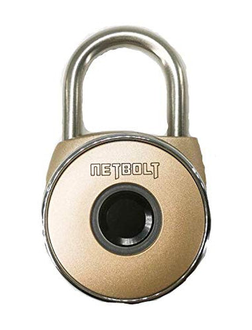NetBolt Smart Padlock, Metal Waterproof, Suitable for House Door, Suitcase, Backpack, Gym, Bike, Office, APP is Suitable for Android/iOS, Support USB Charging (Gold)